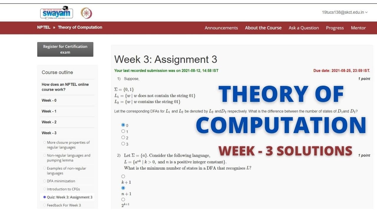 theory of computation nptel assignment answers