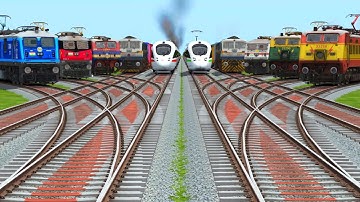 10 Trains Crossing At Curves Realistic Railroad🔵 Tracks | indian railways high speed train crossing 