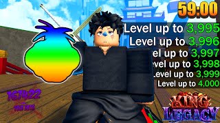 USEI a MELHOR FRUTA pra UPAR em 1 HORA PRO LVL MAX no KING LEGACY (ROBLOX)