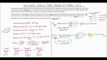Fixed Order Quantity Model -  Example 2
