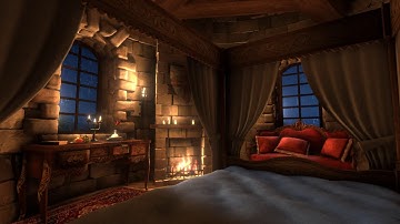 Rain, Thunderstorm & Fireplace Sounds for 12 hours in this Cozy Place | Sleep, Study, Meditation