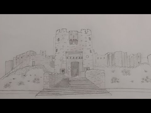 رسم سهل لقلعة حلب تعليم رسم وتظليل قلعة حلب خطوة بخطوة للمبتدئين