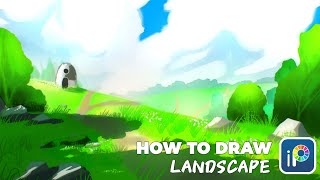 🌿How To Draw Easy landscape Background In Ibis Paint X