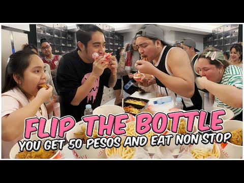 FLIP THE BOTTLE + NON STOP EATING CHALLENGE