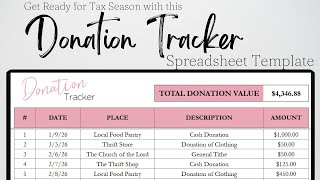 Donation Tracker Template Google Sheets Excel Spreadsheet #budgetingtips #taxprep #taxpreparation