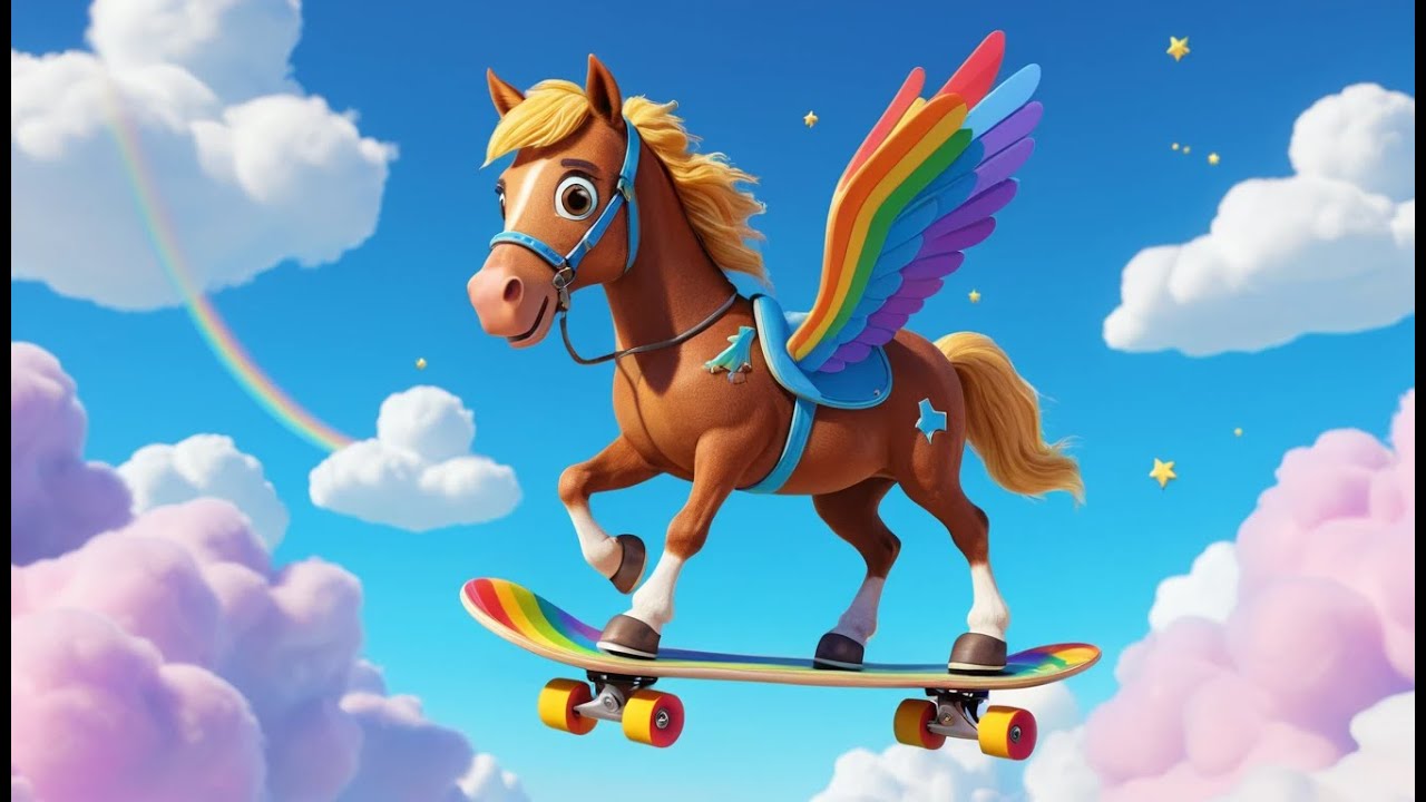 Horse Rides a Flying Skateboard | Children’s Nursery Rhyme & Adventure Song