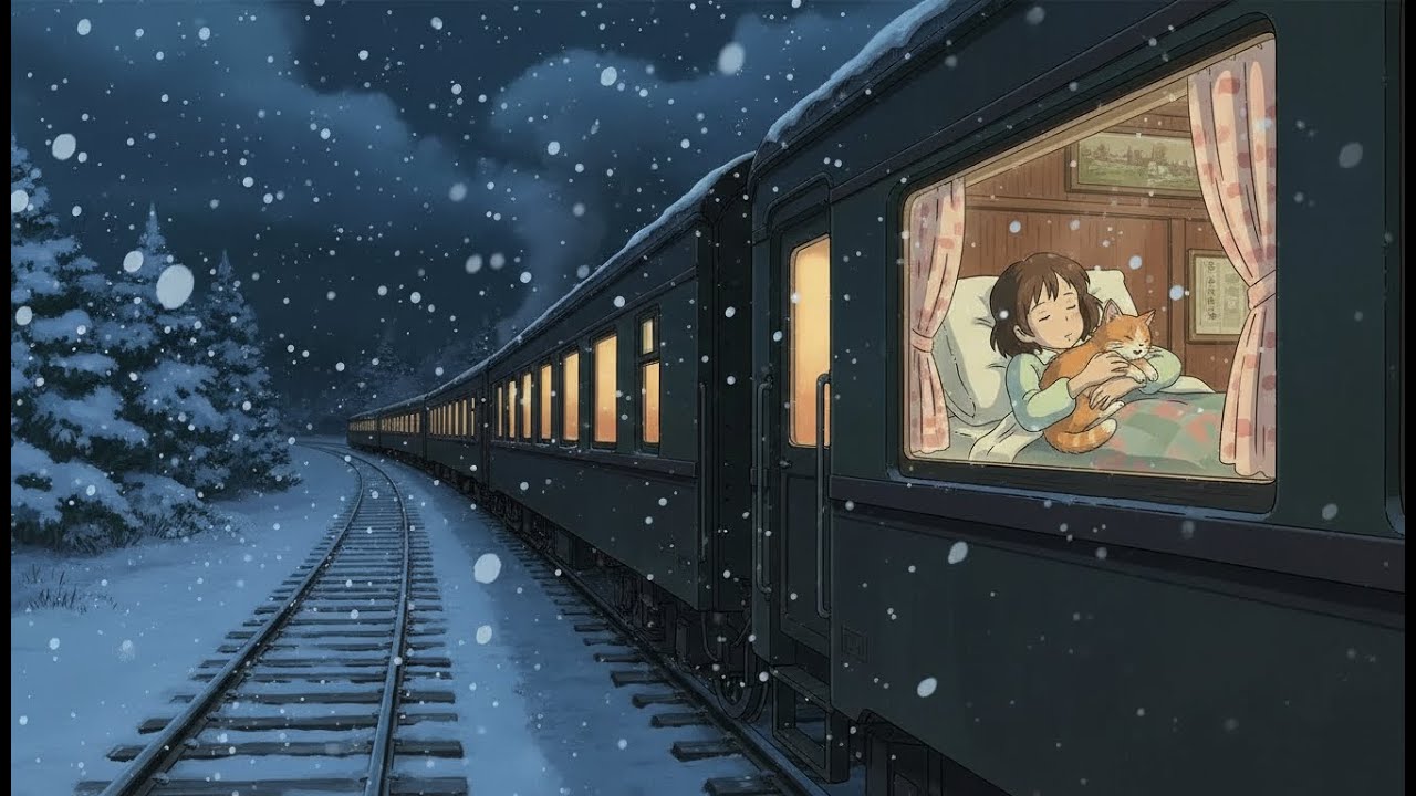 A Peaceful Winter Train Journey With My Cat ❄️🚆| Ghibli Cozy & Cat  (ASMR)