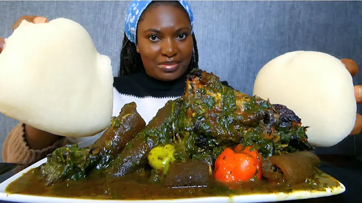 Asmr mukbang delicious spicy atama soup with fufu 