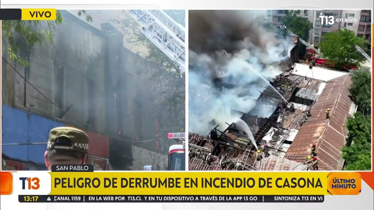 Incendio afecta cités y locales comerciales en Santiago: peligro de derrumbe de casona