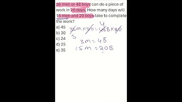 36 men or 48 boys can do a piece of work in 20 days. How many days will 15 men and 20 boys #rrb #mts