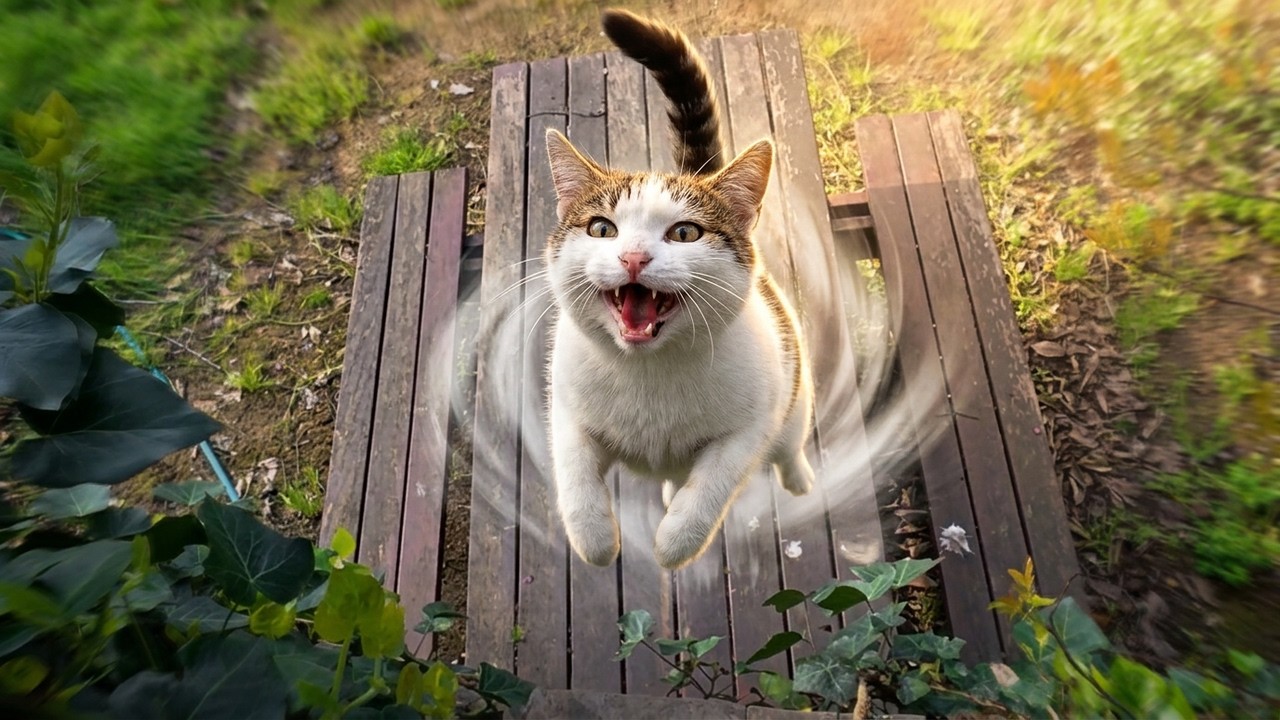 Stray Cat I've Known for 6 Years Jumped So High Just to Greet Me
