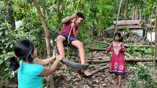 গ্রামের ছেলে মেয়েদের খেলার দৃশ্য। Indian kids are playing.