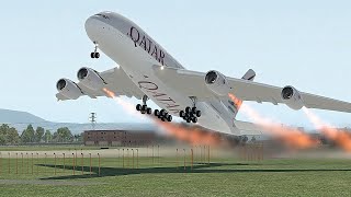 Airbus A380 Qatar Airlines Dangerous Takeoff after technical failures in the engines [XP 11]
