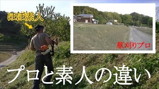 【農作業　草刈り】　達人とほぼ素人の違い。