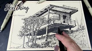 Pen & Ink Drawing #58 | Sketching A Stilt House @CandyBrush