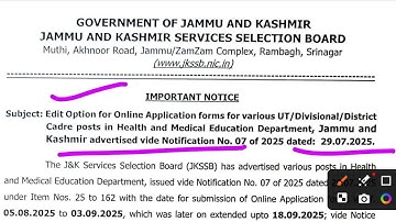 Jkssb Edit option Available Health and Medical Education Vaccnay advt no 7 of 2025