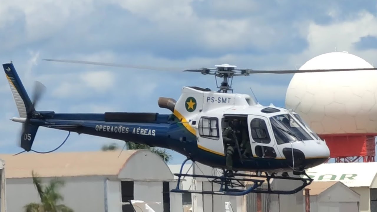 Acionamento, decolagem e pouso do Águia 05 do CIOPAER em Sinop MT - AS 350 B3 Esquilo (PS-SMT).