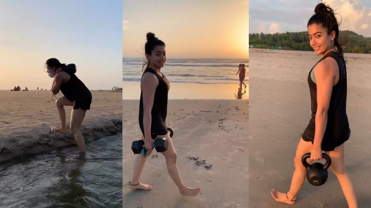 Tollywood beauty Rashmika Mandanna workout at beach, viral video