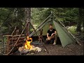 Camping dans la nature avec mon chien abri bushcraft cuisine au feu de camp asmr