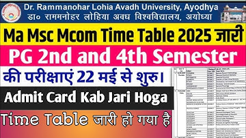 rmlau time table 2024-25 rmlau Ma Msc Mcom 2nd 4th semester time table 2024-25 rmlau exam scheme