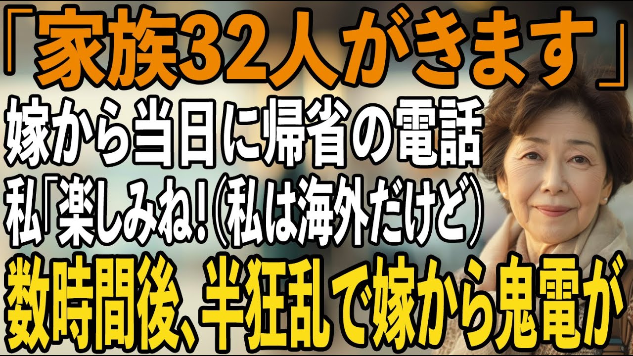「突然だけど家族32人きますから」当日にかかってきた嫁の衝撃の報告電話。私は笑って返した。「楽しみね（私は海外旅行行くけどね）」→当日、半狂乱の嫁から79件の鬼電が【シニアライフ】【60代以上の方へ】