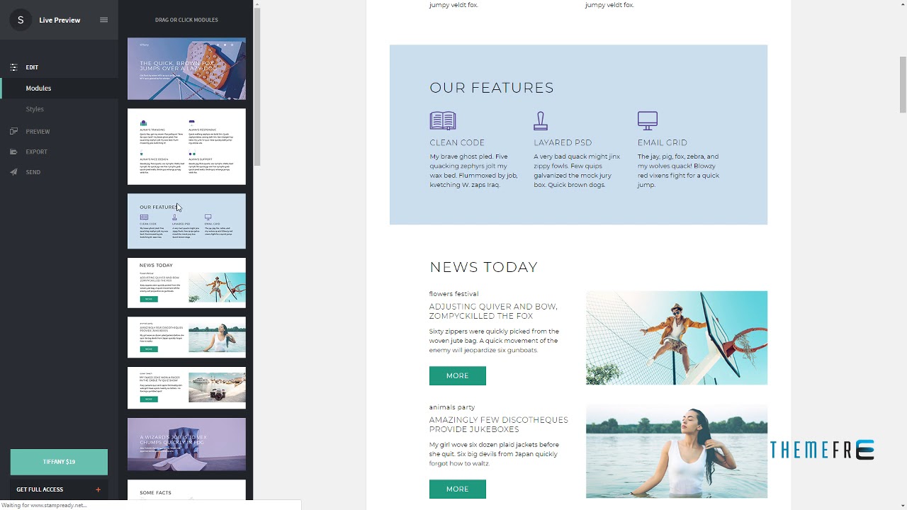 Tiffany -“ Responsive Multipurpose Email Template + Stampready Builde