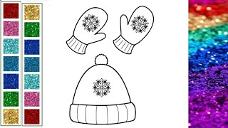 How to Color Hat and mittens l Winter Coloring Pages l Glitter Colouring l Painting l Rainbow Art l