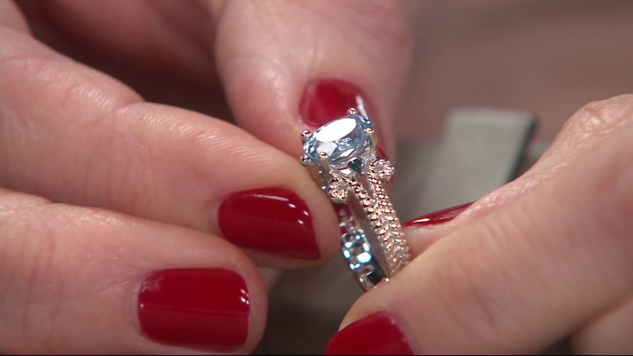 Santa Maria Aquamarine and Blue Diamond Rope Ring, 14K on QVC