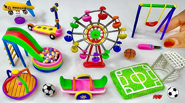 DIY How To Make Polymer Clay Miniature Playground Set with Ferris Wheel, Slide, See saw, Scooty ,Fun