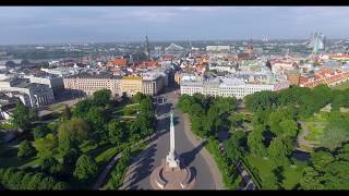 4K Riga.Freedom statue.Cathedral.St. Peter's Church.