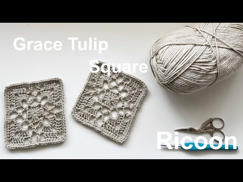 【tulip】モチーフ編み　レース　かぎ編み　かぎ針編み How to crochet Grace Tulip square＊かぎ針編み＊グレース