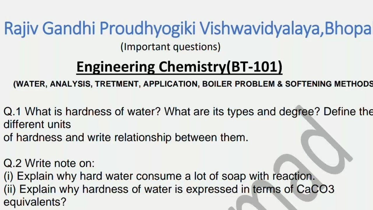 Engineering Chemistry (BT -101) Important Question || RGPV BTech 1st ...