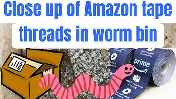Close up of Amazon tape threads in worm bin