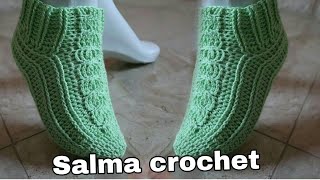 تعلم حياكة نسج جورب كروشيه بغرزة الضفيرة سهل جدا وانيق  خطوة بخطوة \سليبر\هاف بوت Crocheted socks