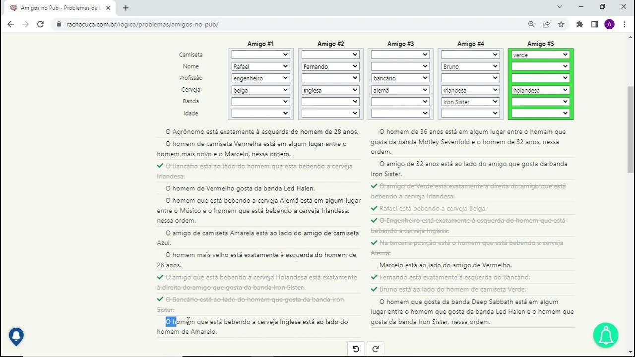 Eu gostaria de saber a resposta do problema da racha cuca da