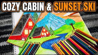 ASMR Coloring for Sleep Cozy Sunset Cabin Mountain River Pencil Scratching Sounds