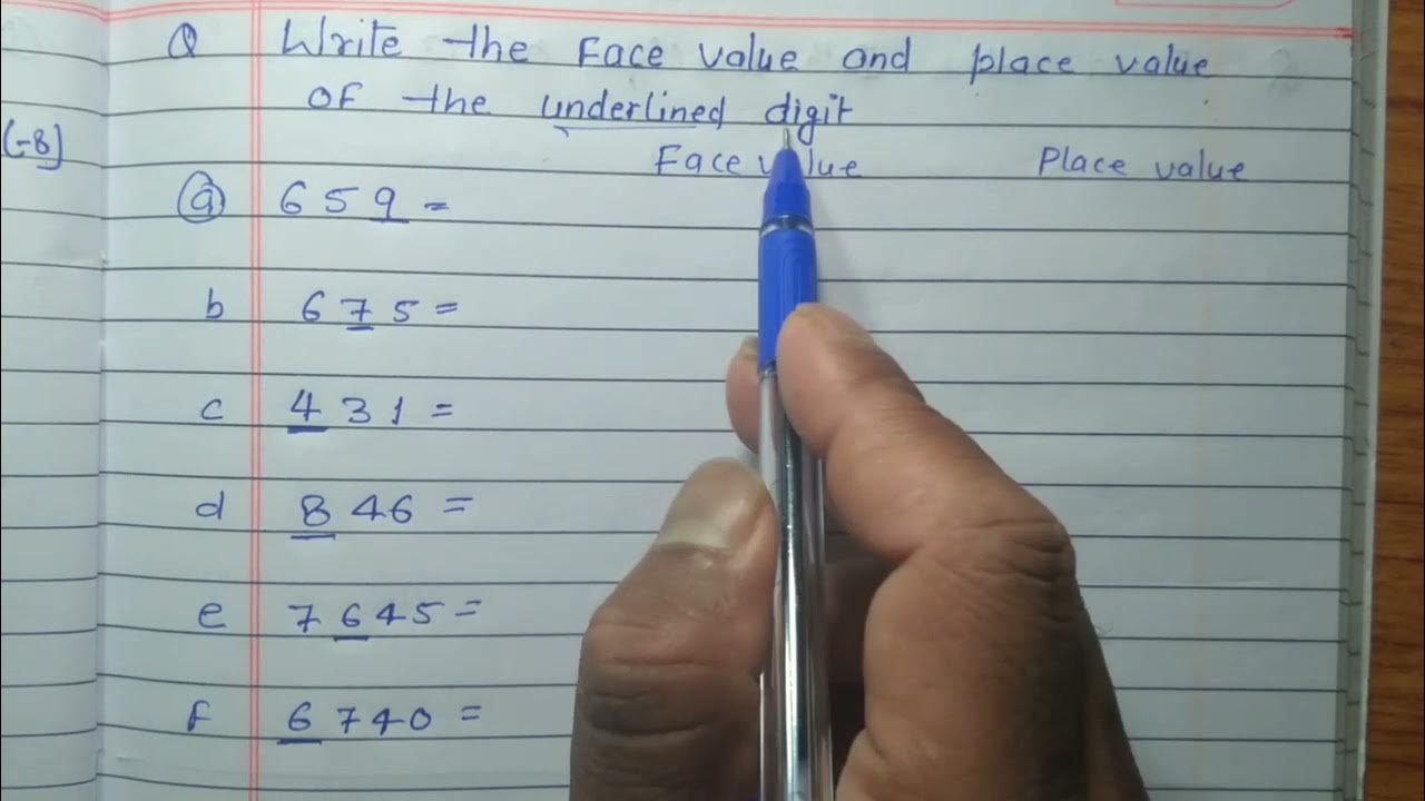 Write the face value and place value of the underlined digit youtube