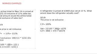 Vat inclusive, Vat Exclusive and Commission- Worked Examples
