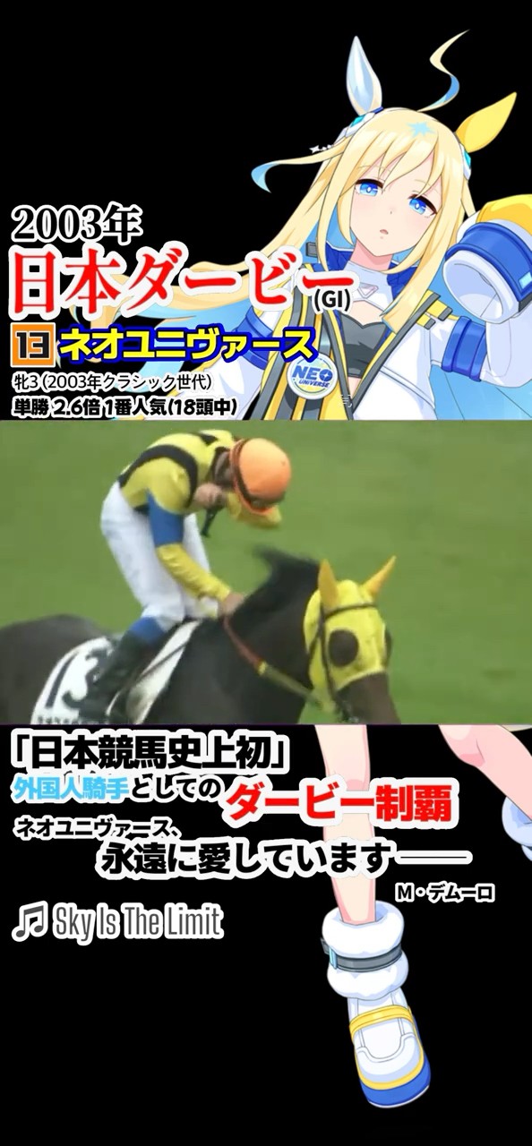 ネオユニヴァース 2003年 日本ダービー 外国人騎手初日本ダービー勝利