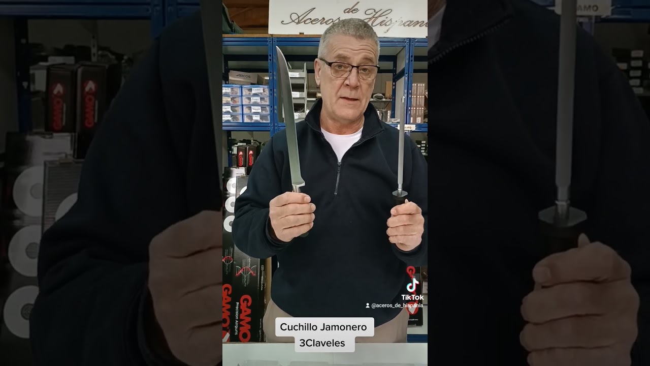 Cuchillo jamonero con chaira Tres Claveles 