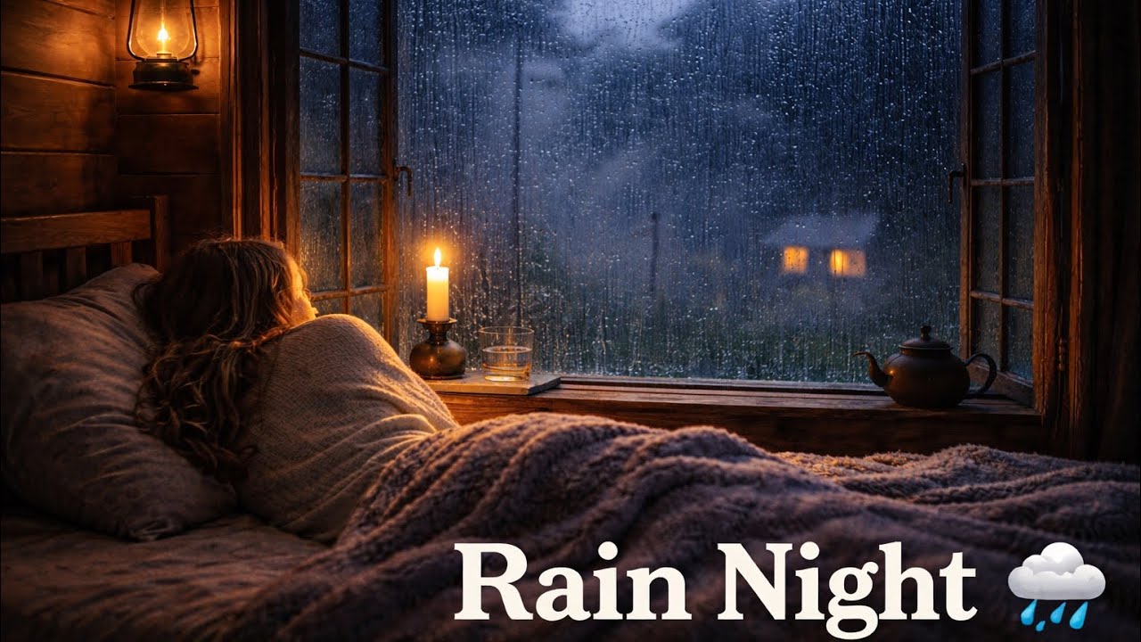 Rain on Window with Cozy Night Room 🌧️ Candlelight & Deep Sleep Relaxing Ambience (1 Hour)