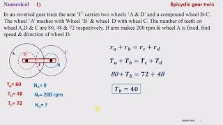 Analysis of epicyclic gear trains Numerical: tabular method