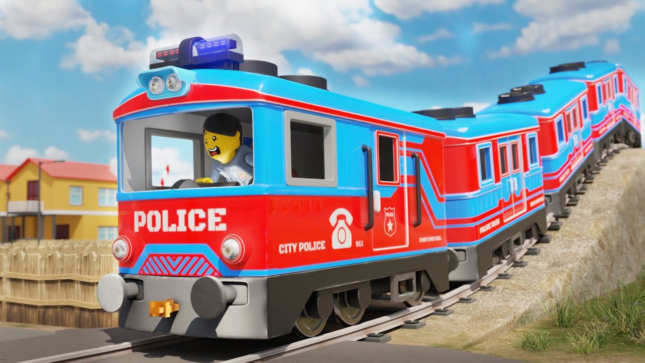 Lego thief tries to crash the TRAINS   Lego City Cartoon   Choo choo train kids videos