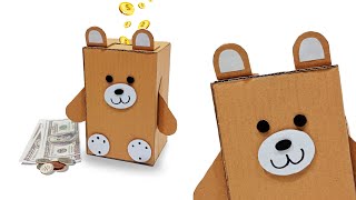 How To Make Piggy Bank With Cardboard | DIY Piggy Bank Cute Bear Model | Coin Bank