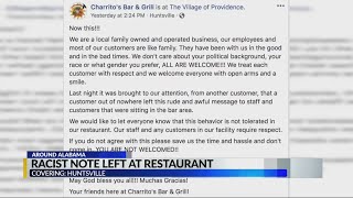 Racist note left at Huntsville restaurant