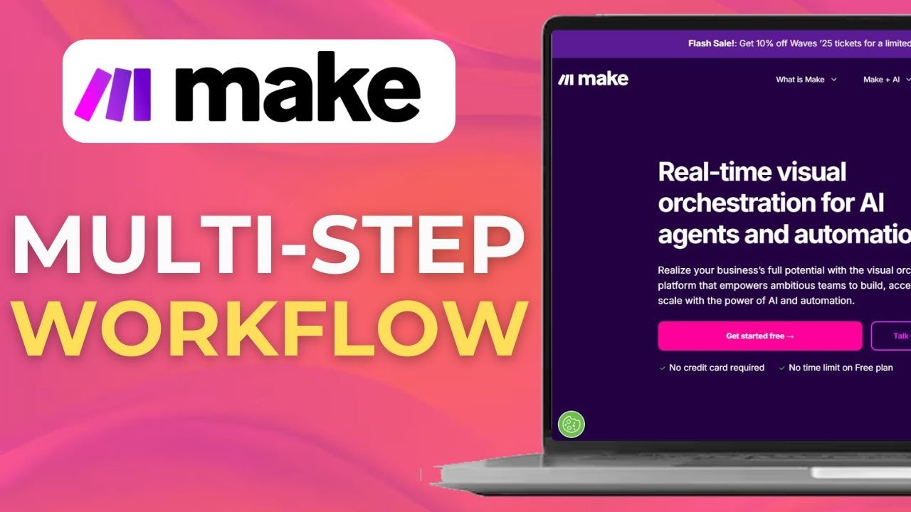 Make.com multi-step workflow tutorial thumbnail