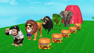 Long Slide Game With Elephant Gorilla Buffalo Hippopotamus Tiger - 3d Animal Game - Funny 3d Animals