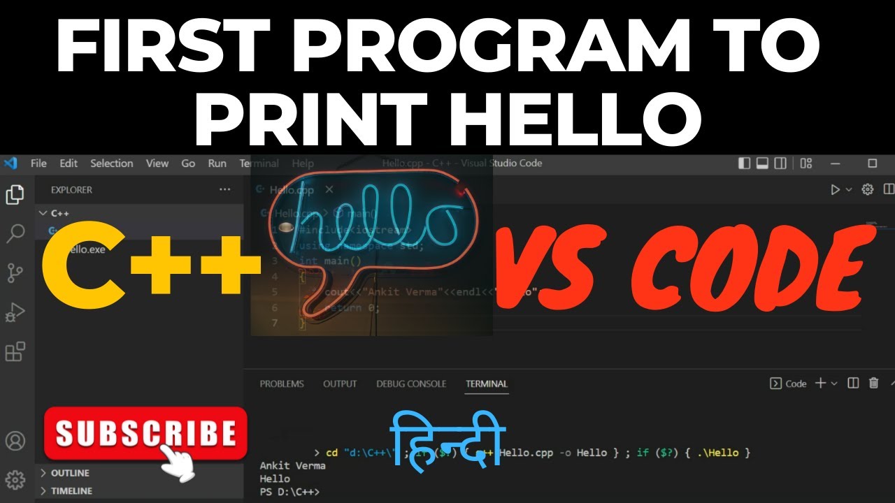 C++_01 Program to Print Hello | C++ (OOP) Programming | VS Code हिन्दी ...