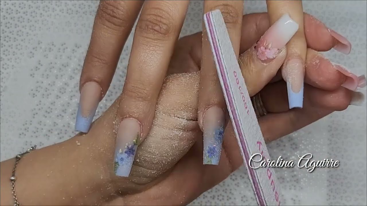 Uñas Acrílicas azul con técnica de REVERSA y ENCAPSULADO