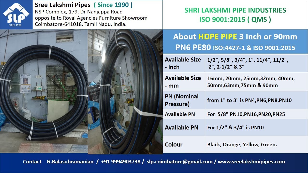 HDPE PIPE 3 Inch or 90 mm, PN6, PE80 YouTube